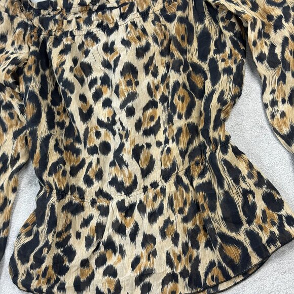 Vintage Leopard Print Silk Sheer Womens Cheetah Blouse Y2K Ruffled Cuffs XS - Picture 5 of 9